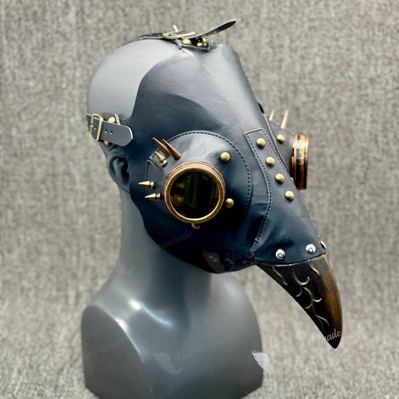 Steampunk Black Face Plague Doctor Masquerade Mask - Picture 1 of 3
